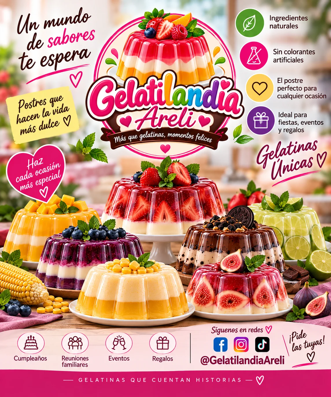 Gelatinas Gelatilandia Areli: ingredientes naturales, sin colorantes artificiales, postres para cualquier ocasión